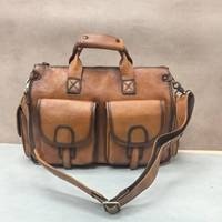Sac de Voyage Rétro en Cuir Véritable pour Hommes, Sac de Week-end Fait Main Effet Vieilli avec Bandoulière Réglable et Fermoir en Laiton Antique
