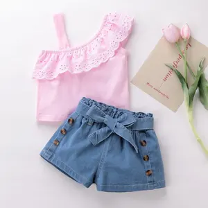 summer fashion Little baby Girl clothing set kids tee shirts and shorts Denim 2pc summer sets for kids 2024 floral outfits