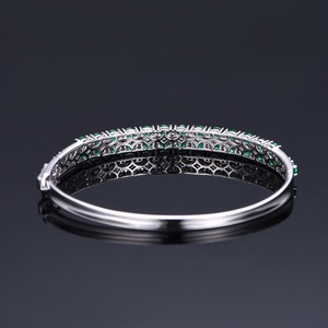 SGARIT custom luxury 18k white gold <b>gemstone</b> bangle fashion Jewelry <b>bracelet</b> bangle 4.85ct emerald half pave and 0.24ct diamond - Product Image 3