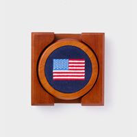 2025 drapeau américain 18 mailles ensemble de sous-verres en bois à l'aiguille