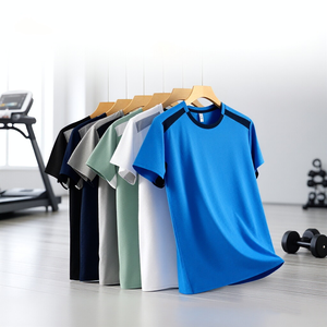 Camiseta de Verano para Hombre al por Mayor, de Secado Rápido, de Seda Helada, Transpirable, de Manga Corta, Deportiva, con Bloques de Color, Cuello Redondo, Ajuste Holgado, Top Casual - Product Image 1