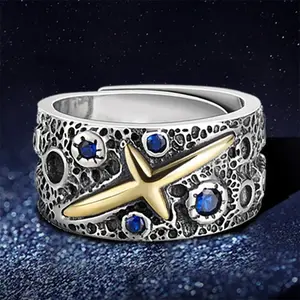 Ster Verspreide Multi Blauw Cz Ontwerpen 22K Gouden Sieraden Dubai Heren Ring