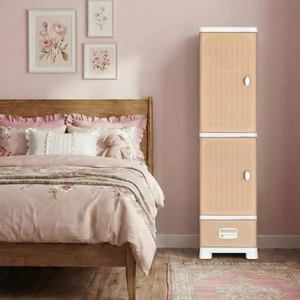 Multifunctional Foldable Plastic <b>Storage</b> Container Stackable with Rattan Pattern Drawer and Hanging Clothes Pole for Bedroom - Product Image 5