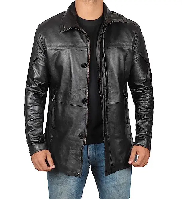 Wholesale Men's Leather Car Coat Black PU Leather 3/4 Length Winter Jackets For Men