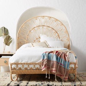 <span class=keywords><strong>Lit</strong></span> double en rotin naturel, mobilier d'art en rotin, style simple et moderne, créatif, pour chambre à coucher, maison d'hôtes, hôtel, taverne - Product Image 1