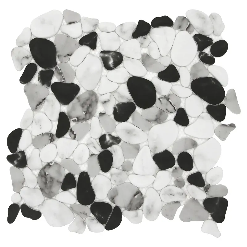 Sunwings Recycled Glass Mosaic Pebble Tile | Stock in US | Grey Mix Marble Looks Mosaics Wall And Floor Tile