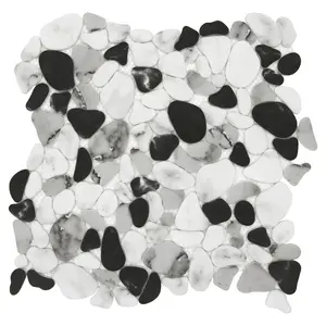 Sunwings 재활용 유리 모자이크 자갈 타일 | 미국 재고 | 흰색 대리석 보이는 모자이크 벽 및 바닥 타일