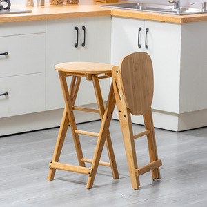 <b>Bamboo</b> Bar <b>Stool</b> Foldable Natural Wood Kitchen Counter Chair Adult Use - Product Image 1