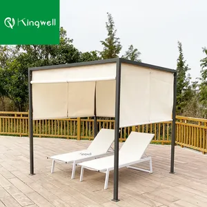 Modern outdoor garden furniture pool lounge bed sets mesh fabric garden daybed aluminum canopy sun longer