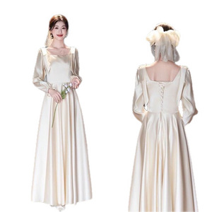 Bridesmaid Dresses Long Sleeve Satin Sweetheart Neckline Natural Waist Daily Wear Simple Style 2025 Autumn Winter - Product Image 5