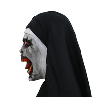 Masque en latex de nonne maléfique effrayante avec foulard noir, accessoire de cosplay pour film d'horreur, accessoire de déguisement pour fête d'Halloween