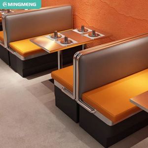 ชุดโต๊ะและเก้าอี้สำหรับร้านอาหารทำจากหนังทำจากโลหะทรงสี่เหลี่ยมใช้ในการค้าแบบฟาสฟู้ด - Product Image 1