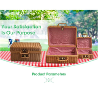 Panier de pique-nique rectangulaire en rotin PP tressé fait main avec poignée durable pour l'extérieur, le camping et l'organisation à domicile, beige