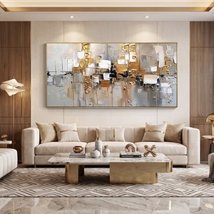 Dipinto Astratto Dorato <span class=keywords><strong>su</strong></span> <span class=keywords><strong>Tela</strong></span>, Arte da Parete Materica, Dipinto con Foglia d'Oro, Decorazione Murale Boho, Grande Quadro Moderno e Luminoso per Hotel - Product Image 2