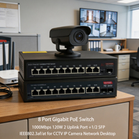 Switch PoE Gigabit Industrial con 8+2+1 Puertos SFP 10/100/1000M para Puntos de Acceso y Cámaras IP