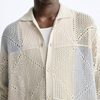 Maßgefertigter Woll-Cardigan Strickpullover für Herren mit Polokragen, Langen Ärmeln und Einzelknopf im Lässigen Stil