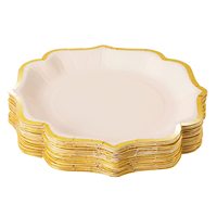 Assiettes de fête en papier rose avec bords festonnés en feuille d'or 9 pouces mignon style moderne fantaisie pour événements à thème anniversaires douche nuptiale