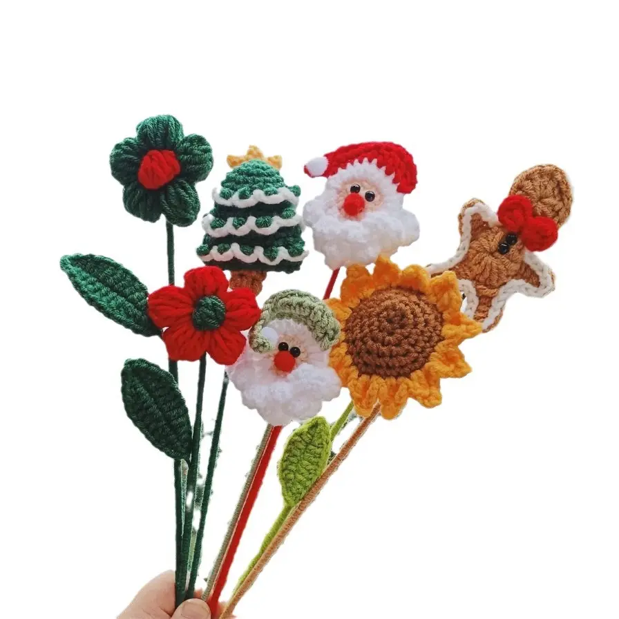 Vermelho Crochet Rosas Flor Preservada Flor Dia dos Namorados Dia das Mães Presentes De Casamento para Convidados Crochet Buquês De Flores De Malha