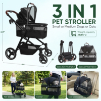Poussette pliable 3 en 1 pour animaux de compagnie, pour chiens et chats de petite/moyenne taille, avec sac de transport amovible et panier de rangement, et cadre pliable à un bouton