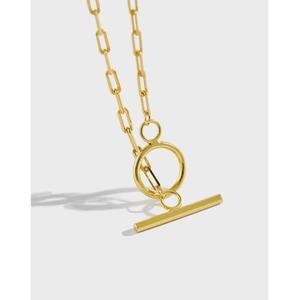 CX015 925 <strong>Sterling</strong> <strong>Silver</strong> <strong>Necklace</strong> 18K Gold Plated Paperclip <strong>T</strong> <strong>Bar</strong> Choker Basic Chain for Women Jewelry - Product Image 1