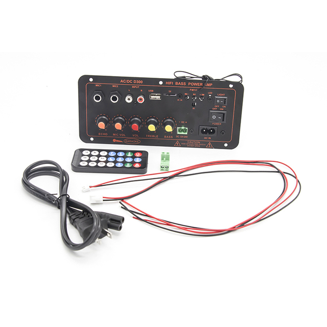 For Bluetooth 5.0 Dual Microphone Power Audio Stereo Amplifier Board D300 Subwoofer 300W Bass AMP AUX Portable Audio Accessories