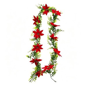 Chao Xingdi <b>Christmas</b> Poinsettia <b>Garland</b> 180cm Red Silk Flower Holiday Decoration for Indoor Outdoor Use - Product Image 3
