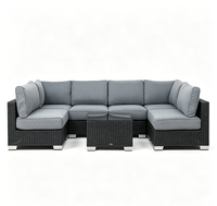 Monaco 7-teiliges modulares Outdoor-Sofaset aus PE-Rattan, 15 cm Schaumstoffkissen, schmutzabweisender Olefin-Stoff, keine Montage erforderlich