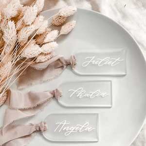 Custom Laser Engraved Arched Acrylic Wedding Anniversary <b>Place</b> Modern Name <b>Cards</b> Party Reserved Signs Bookmarks Bookplates - Product Image 1