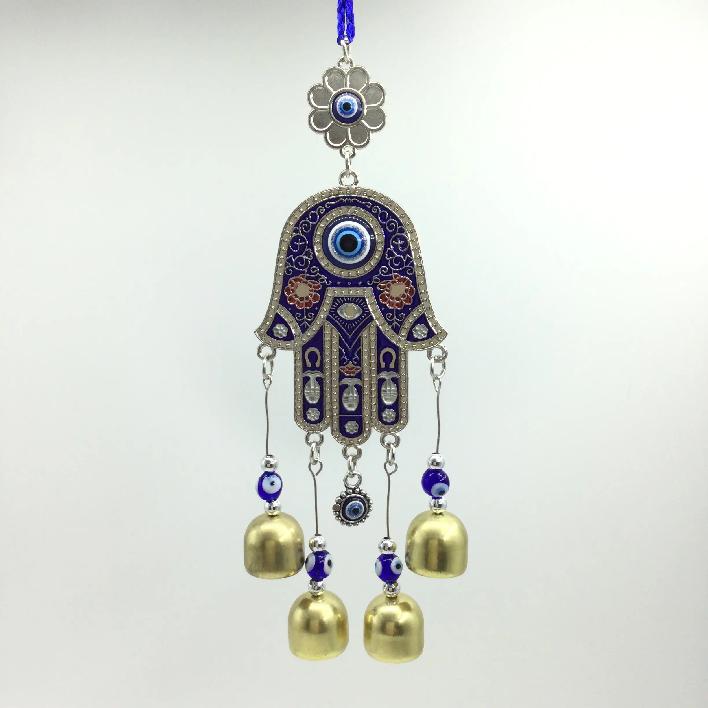 Сувенир с синим глазом и колокольчиками, ручной декор Фатимы, украшение от сглаза, Амулет из сплава, подвеска от сглаза