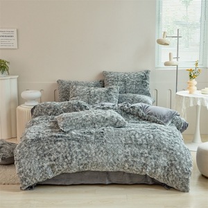 Hồng Chồn Len 4Pcs Giường Được Trang Bị Tấm Phẳng Tie-Dye Comforter Duvet Cover 2 Vỏ Gối Mùa Đông Ấm Bộ Đồ Giường Đặt Bán Buôn - Product Image 3