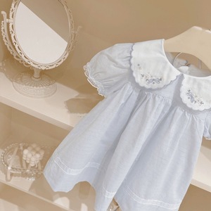 Robe de princesse en coton pour bébé fille, col <span class=keywords><strong>Peter</strong></span> <span class=keywords><strong>Pan</strong></span> brodé, manches bouffantes, pour les fêtes d'été et le quotidien - Product Image 5