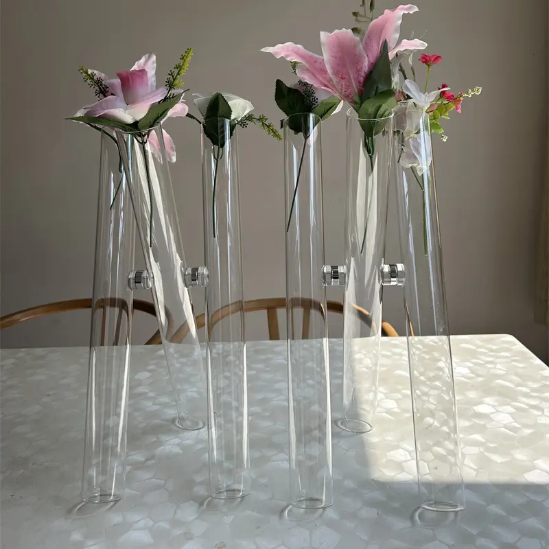 Vasos de vidro e cristal para decoração de casamento, conjunto de 3 peças, vaso cilíndrico pequeno de vidro com flores rosas, peça central