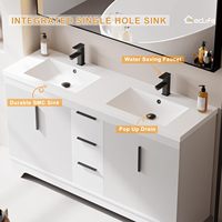 Meuble-lavabo moderne autoportant en MDF avec double vasque 48''/60'', 3 portes, robinet et drain à fermeture douce