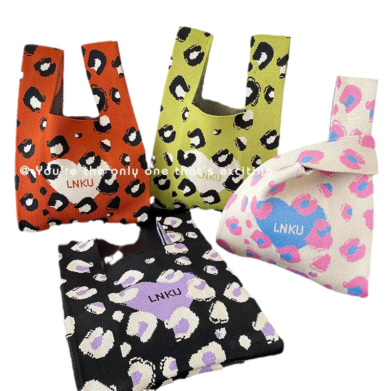 Женские модные мягкие аксессуары, леопардовые сумки разных цветов, маленькие вязаные сумки-тоут