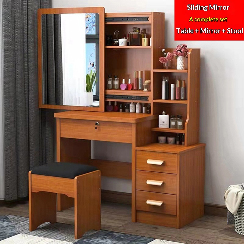 tabouret de miroir coulissant en bois de fruit d'armoire droite
