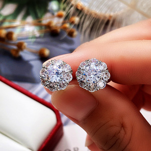 Flower Pave Crystal Stud Earrings for Women Floral Minimalist Daily Wear Fashion Accessories - Product Image 3
