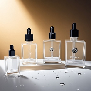 Custom Label 15ml 1oz 30ml 50ml 100ml <b>Clear</b> Square Glass Dropper Bottle With Black Gold Dropper - Product Image 1