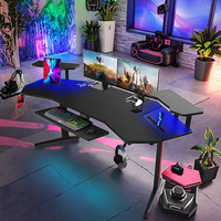 Support pour moniteur de bureau de jeu RVB en fibre de carbone personnalisé en forme de grande aile Esports PC Table d'ordinateur de jeu pour salle de jeux en métal