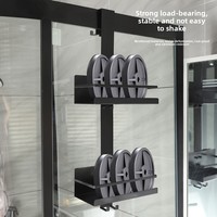 Étagère de salle de bain suspendue, panier à un niveau, en métal émaillé noir, non pliable, fixation sans perçage, type crochet, rangement arrière pour toilettes