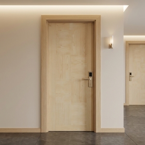 Ensemble de portes affleurantes en parquet avec placage en bois de teck à motif géométrique et cadre assorti - Product Image 2