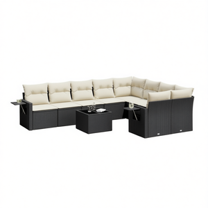 Black Pe <b>Rattan</b> Garden <b>Sofa</b> Set With Tempered Glass Outdoor Furniture 6 Seater Elegant Design - Product Image 1