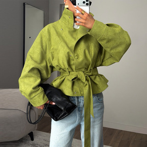 2026 Spring New European American <strong>Womens</strong> Fashion Stand Collar Tie Waist Short <strong>Trench</strong> <strong>Coat</strong> For <strong>Petite</strong> Figures - Product Image 2