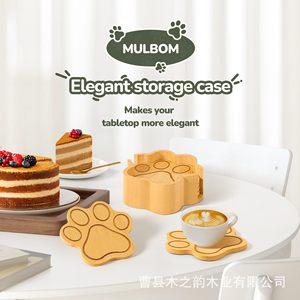 Mulbom Bamboo Paw <b>Coaster</b> Set 6 Pieces With Holder Non Slip Heat Insulating Home <b>Drink</b> <b>Coaster</b> - Product Image 4