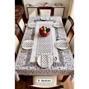 Nappe de table rectangulaire moderne à motifs floraux, 100% coton, imprimée à la main, avec serviettes, pour 8 personnes, en provenance du Rajasthan - Product Image 1