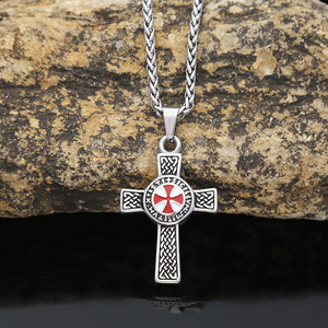 yunnique <b>Cross</b> Pendant Stainless Steel Red Epoxy Inlay Men's Necklace Fashion Jewelry 60cm <b>Chain</b> - Product Image 3