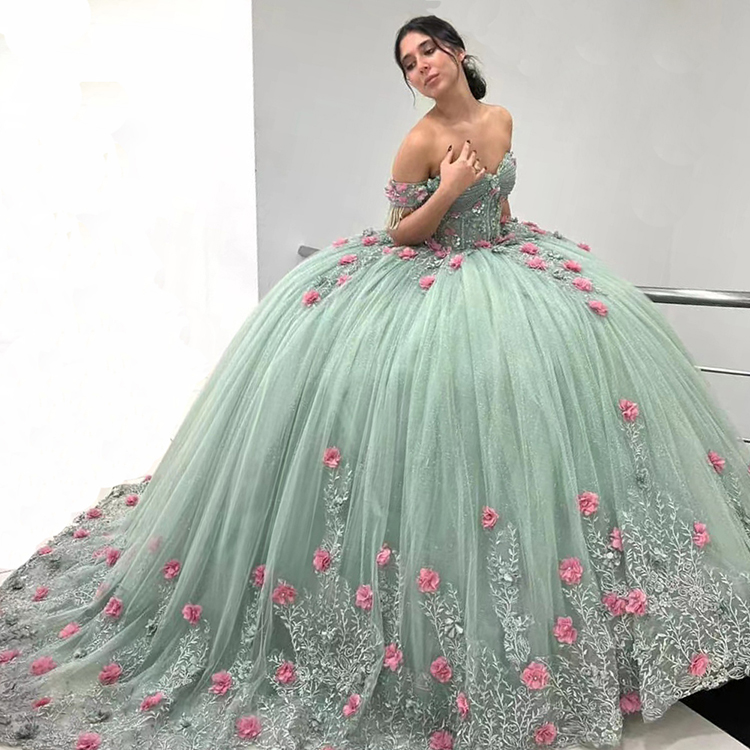 W-S1029A Mexiko Mädchen Quince anera Ballkleider 3D Blumen applikationen Ballkleid Junior Festzug Kleid Perlen Quaste Party Vestidos