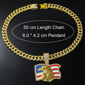New Unique Design Gold Plated Flag Eagle <b>Head</b> Pendant Necklace Alloy Rhinestone Cool Hiphop <b>Style</b> Men's Necklace Wholesale - Product Image 6