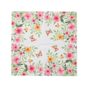 Printed Paper Napkins With Butterflies And Flowers 33x33cm For Themed Party Decorations - Product Image 5