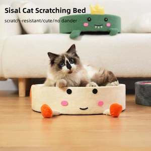 Rascador de gato con patrón de fresa naranja Rascador de gato de sisal de peluche Cama de gato redonda de rana Linda - Product Image 3