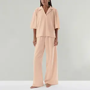 Katun Linen musim panas, kemeja wanita Set dua potong wanita Set pakaian wanita dua potong pakaian wanita celana pendek/